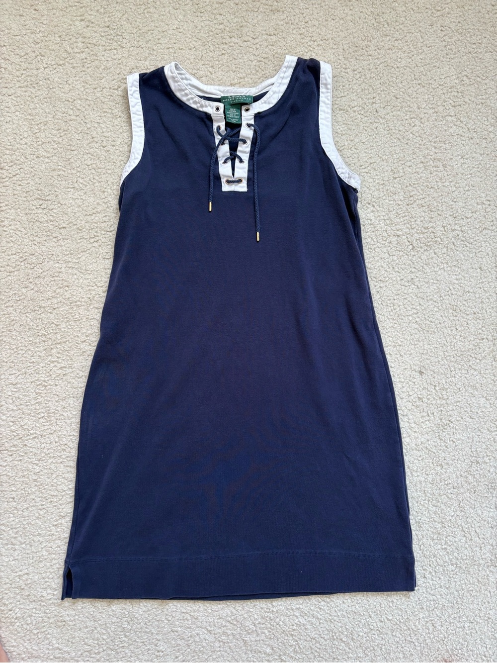 Lauren Ralph Lauren navy blue sleeveless pique tennis preppy lace up dress sz S